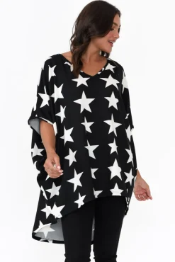 Sleeved Tops<La Mode Aaron Black Star Knit Drape Top