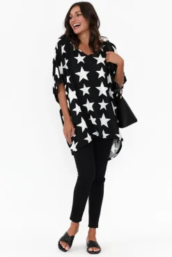 Sleeved Tops<La Mode Aaron Black Star Knit Drape Top