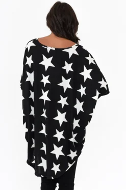 Sleeved Tops<La Mode Aaron Black Star Knit Drape Top