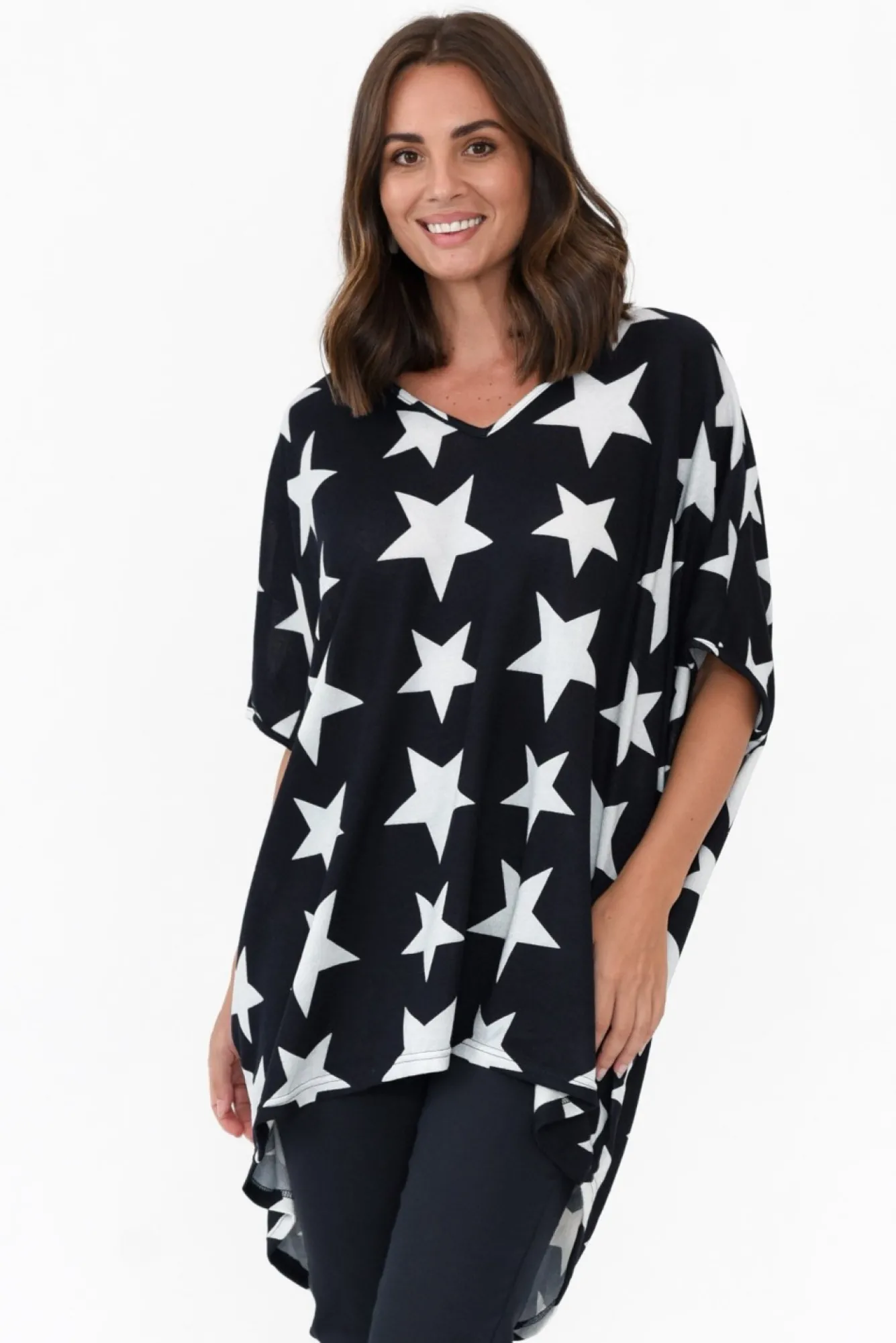 Tunic Tops<La Mode Aaron Navy Star Knit Drape Top