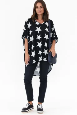 Tunic Tops<La Mode Aaron Navy Star Knit Drape Top