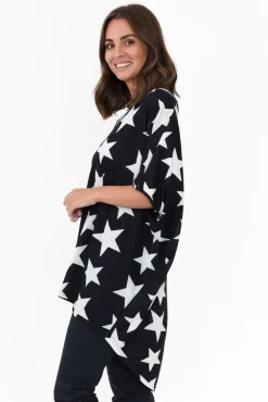 Tunic Tops<La Mode Aaron Navy Star Knit Drape Top