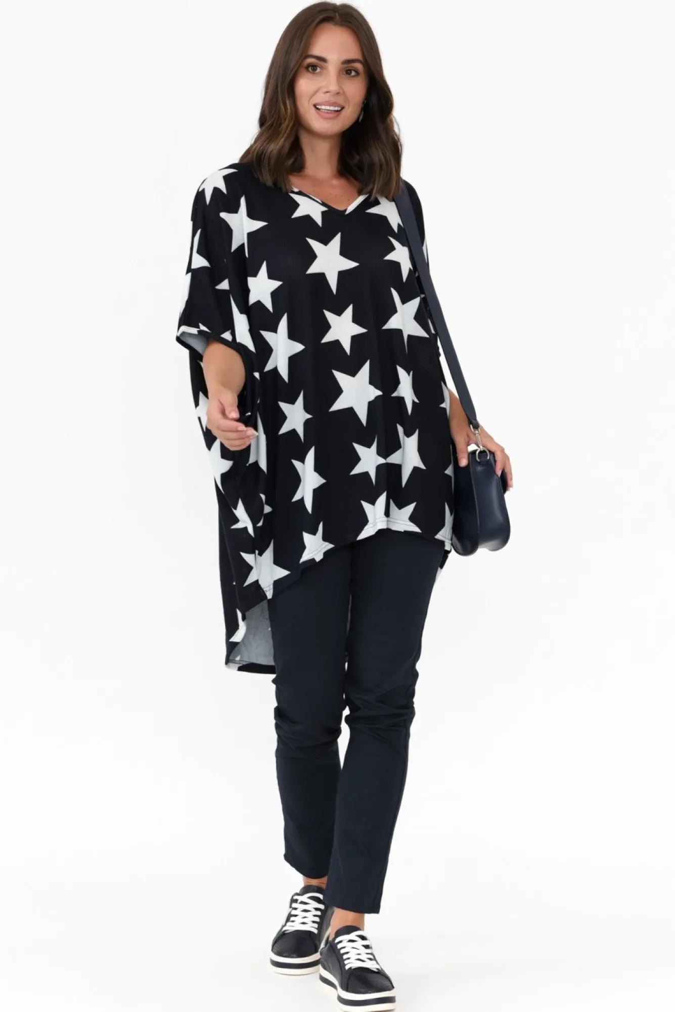 Tunic Tops<La Mode Aaron Navy Star Knit Drape Top