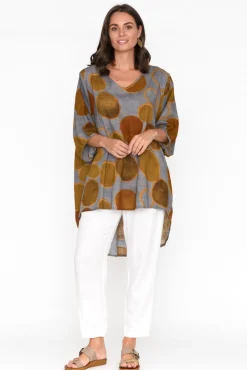 Cotton Tops<Cotton Village Abra Brown Spot Oversized Top