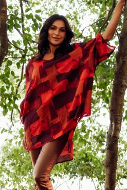 Cotton Tops<Cotton Village Abra Red Abstract Oversized Top