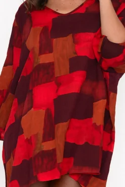 Cotton Tops<Cotton Village Abra Red Abstract Oversized Top