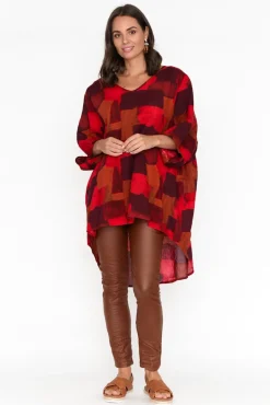 Cotton Tops<Cotton Village Abra Red Abstract Oversized Top