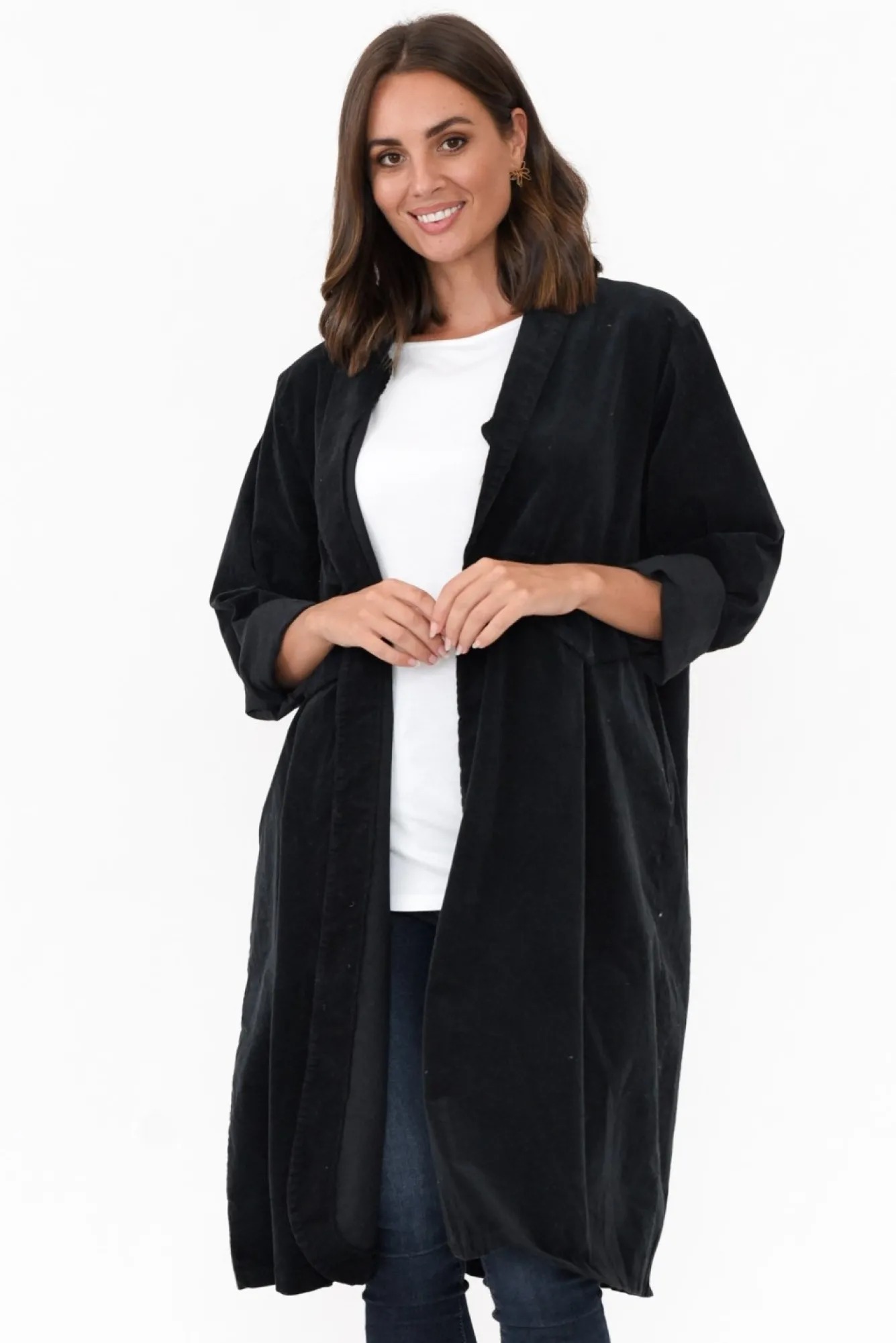 Coats<Donna Donna Abraham Black Corduroy Coat