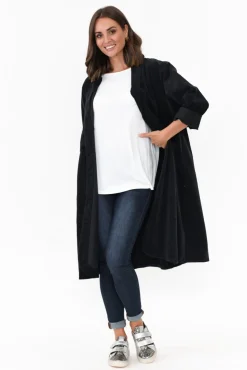 Coats<Donna Donna Abraham Black Corduroy Coat