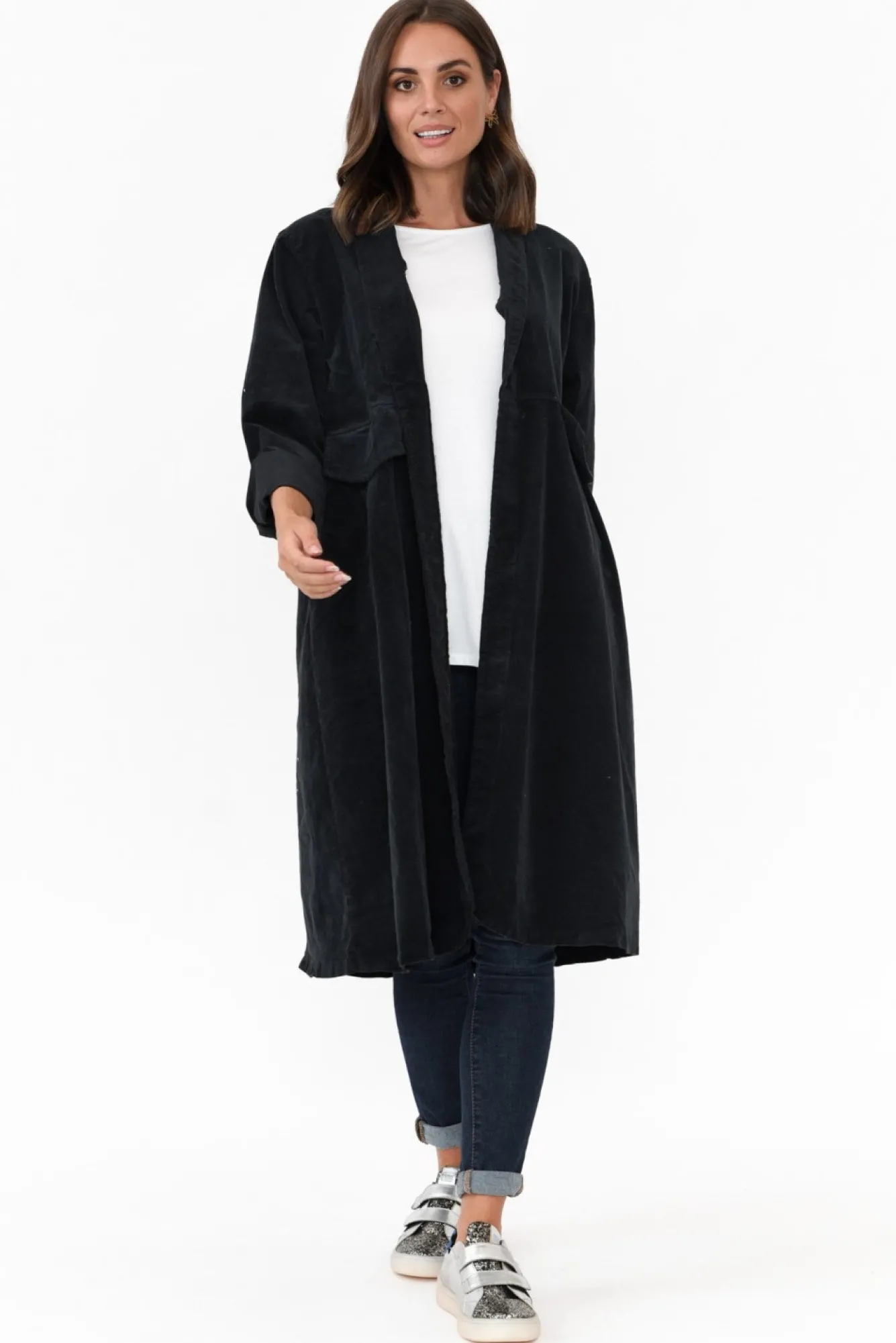 Coats<Donna Donna Abraham Black Corduroy Coat