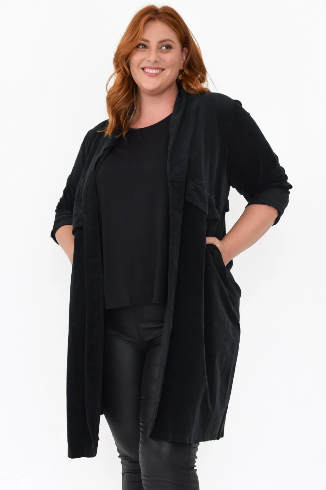 Coats<Donna Donna Abraham Black Corduroy Coat