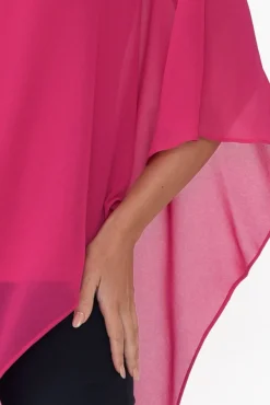 Sleeved Tops<Four Girlz Adaline Hot Pink Asymmetric Draped Top