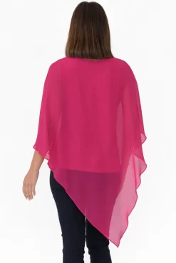 Sleeved Tops<Four Girlz Adaline Hot Pink Asymmetric Draped Top