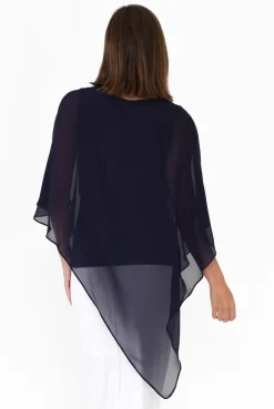 Sleeved Tops<Four Girlz Adaline Navy Asymmetric Draped Top