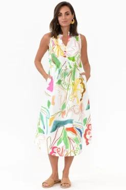 Linen Dresses<Wear Colour Adams White Abstract Linen Dress