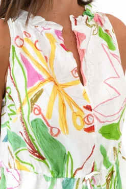 Linen Dresses<Wear Colour Adams White Abstract Linen Dress