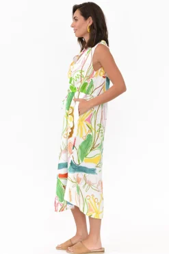 Linen Dresses<Wear Colour Adams White Abstract Linen Dress