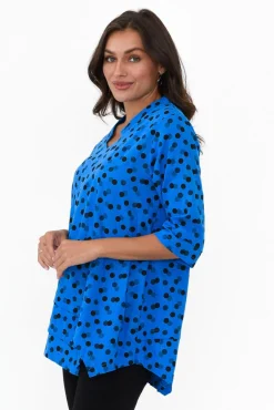 Linen Tops<Ruby Rain Adara Blue Spot Linen Cotton Top