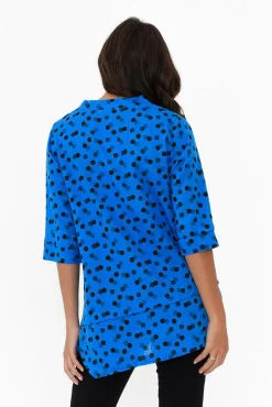 Linen Tops<Ruby Rain Adara Blue Spot Linen Cotton Top