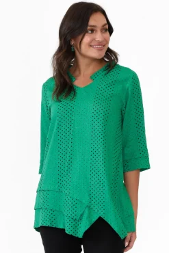 Linen Tops<Hourglass Adara Green Dot Linen Cotton Top