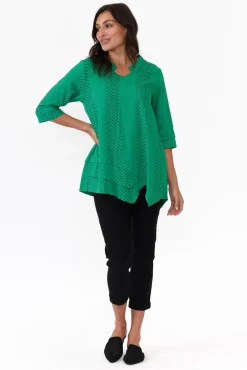 Linen Tops<Hourglass Adara Green Dot Linen Cotton Top