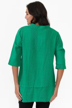 Linen Tops<Hourglass Adara Green Dot Linen Cotton Top