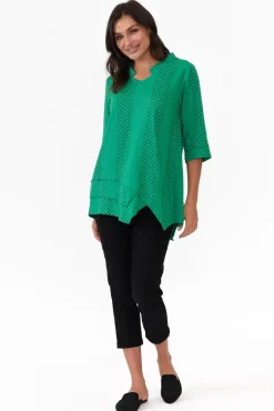 Linen Tops<Hourglass Adara Green Dot Linen Cotton Top