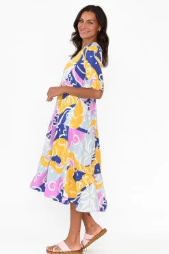 Midi Dresses<New U Collection Addison Blue Abstract Tier Dress