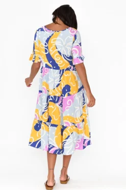 Midi Dresses<New U Collection Addison Blue Abstract Tier Dress