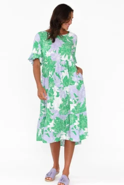 Midi Dresses<New U Collection Addison Green Botanical Tier Dress