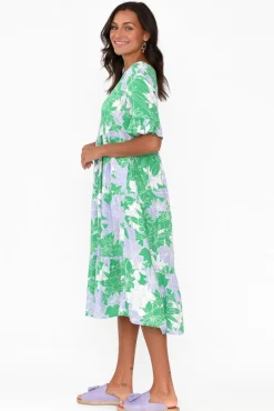 Midi Dresses<New U Collection Addison Green Botanical Tier Dress
