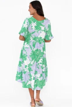Midi Dresses<New U Collection Addison Green Botanical Tier Dress