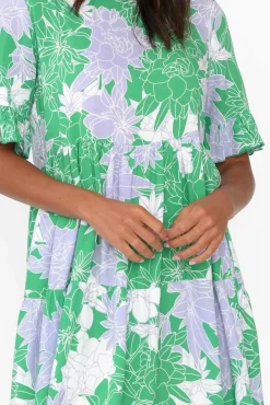 Midi Dresses<New U Collection Addison Green Botanical Tier Dress
