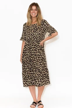 Below Knee Dresses<New U Collection Addison Leopard Tier Dress