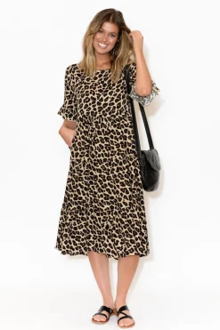 Below Knee Dresses<New U Collection Addison Leopard Tier Dress