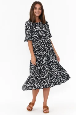 Below Knee Dresses<New U Collection Addison Navy Fleck Tier Dress