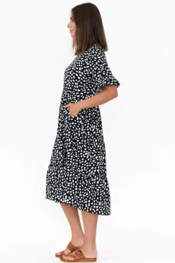 Below Knee Dresses<New U Collection Addison Navy Fleck Tier Dress