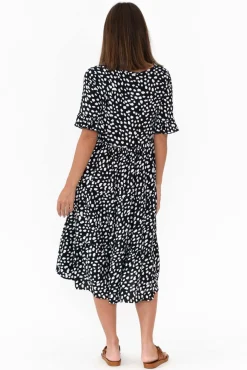 Below Knee Dresses<New U Collection Addison Navy Fleck Tier Dress