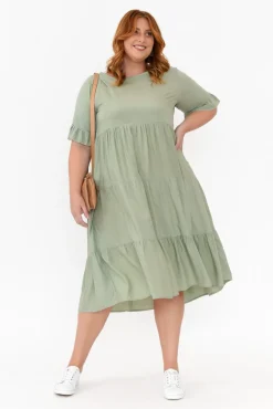Below Knee Dresses<New U Collection Addison Sage Tier Dress