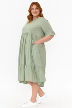 Below Knee Dresses<New U Collection Addison Sage Tier Dress