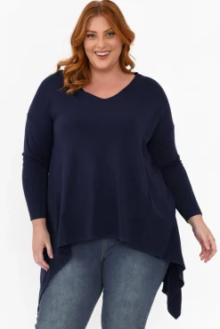 Knitwear<Cali and Co Addy Navy Hi Lo Knit Jumper
