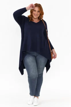 Knitwear<Cali and Co Addy Navy Hi Lo Knit Jumper