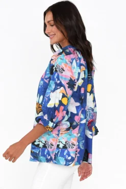 Cotton Tops<Liberty Rose Adria Cobalt Floral Linen Cotton Top