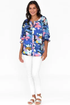 Cotton Tops<Liberty Rose Adria Cobalt Floral Linen Cotton Top