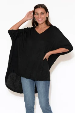 Cotton Tops<Cotton Village Agnes Black Crinkle Cotton Hi Lo Top