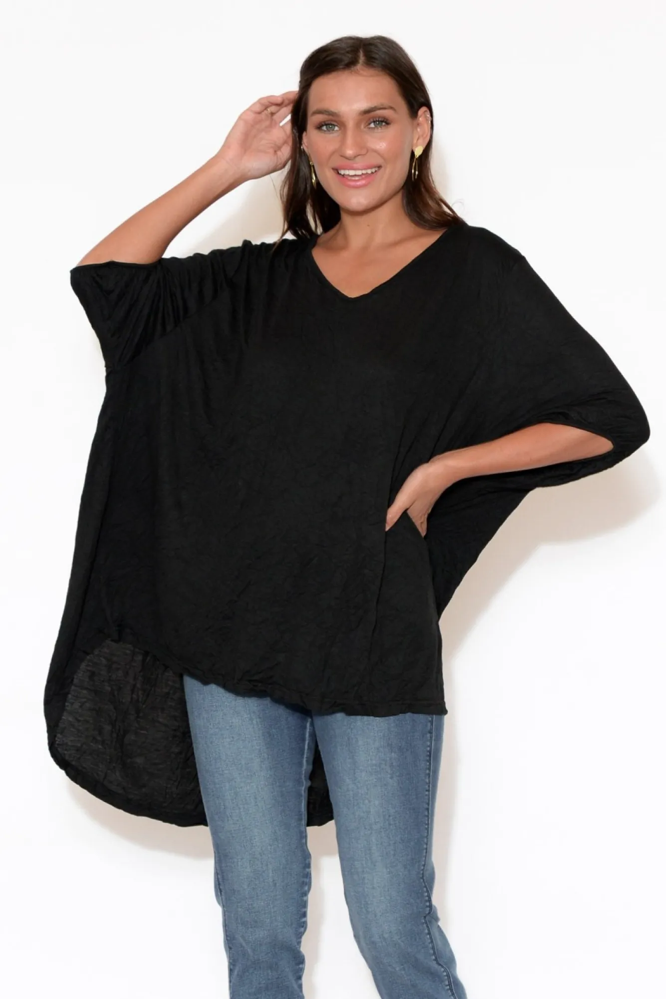 Cotton Tops<Cotton Village Agnes Black Crinkle Cotton Hi Lo Top