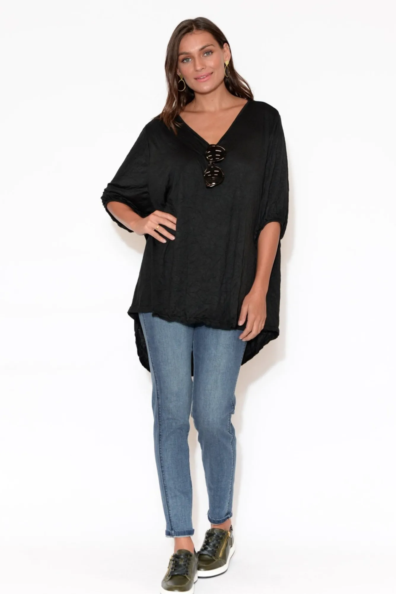 Cotton Tops<Cotton Village Agnes Black Crinkle Cotton Hi Lo Top