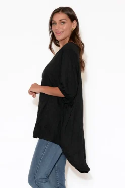 Cotton Tops<Cotton Village Agnes Black Crinkle Cotton Hi Lo Top