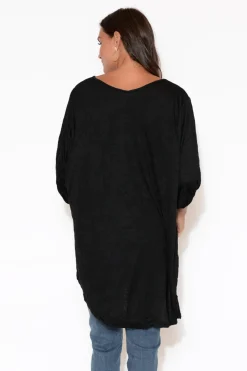 Cotton Tops<Cotton Village Agnes Black Crinkle Cotton Hi Lo Top