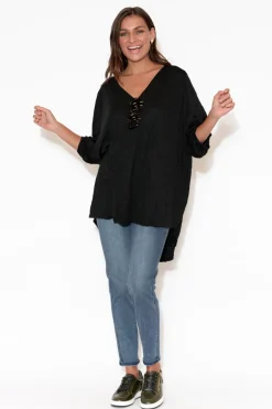 Cotton Tops<Cotton Village Agnes Black Crinkle Cotton Hi Lo Top